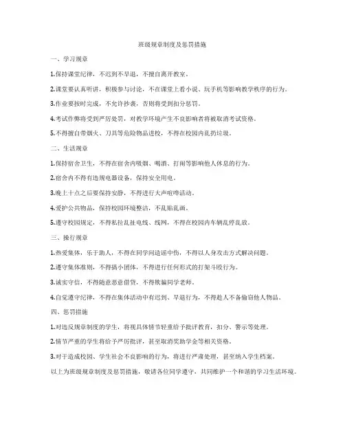 班级规章制度及惩罚措施