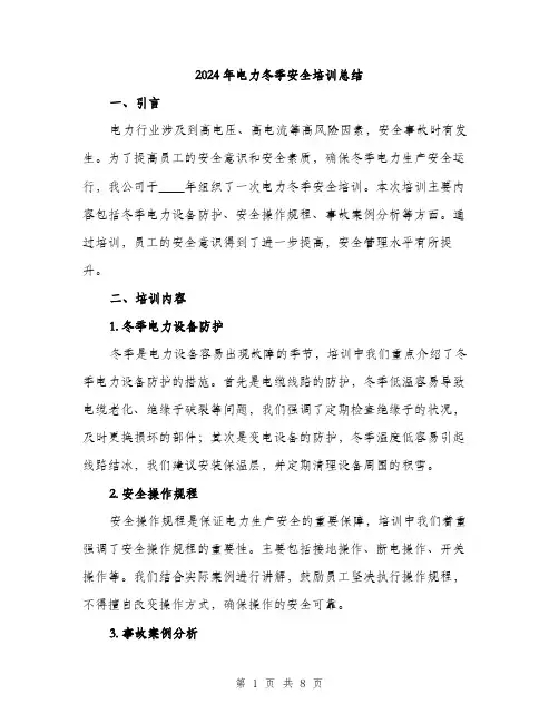 2024年电力冬季安全培训总结(三篇)