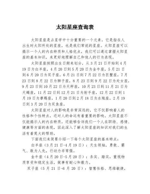 太阳星座查询表