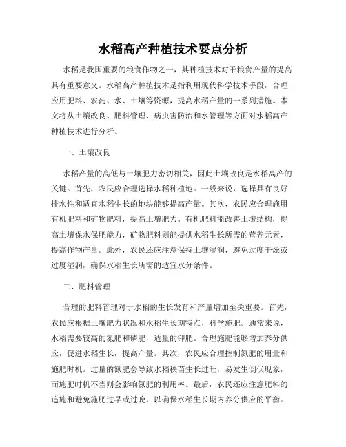 水稻高产种植技术要点分析