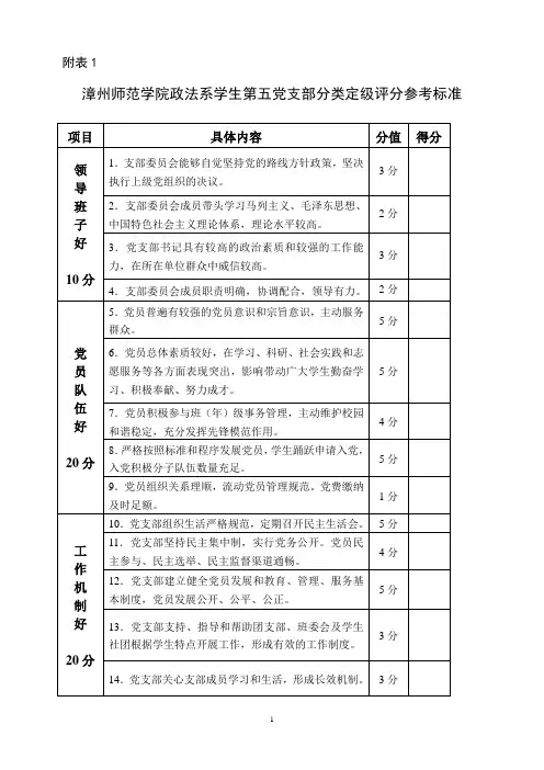 党支部分类定级表
