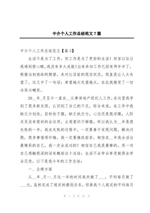 中介个人工作总结范文7篇