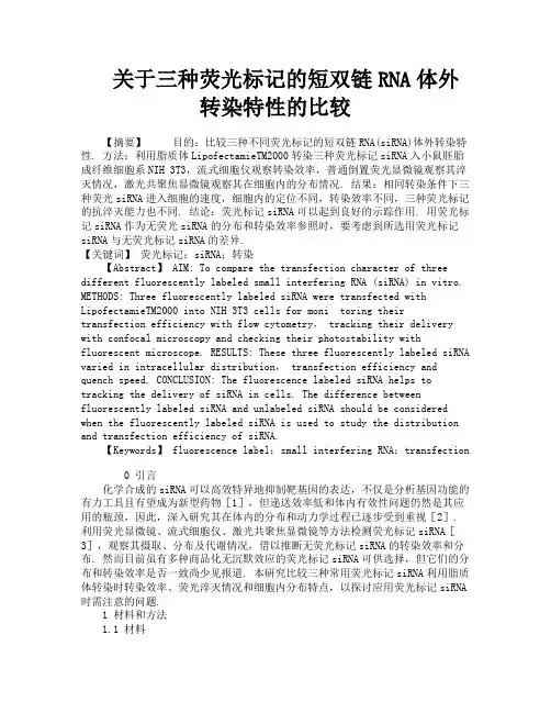 关于三种荧光标记的短双链RNA体外转染特性的比较