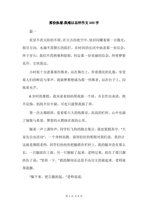 那份执着,我难以忘怀作文600字