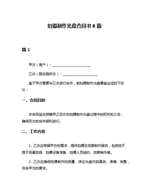 拍摄制作光盘合同书6篇