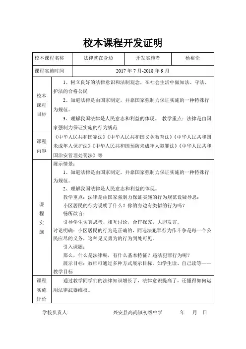 校本课程名称