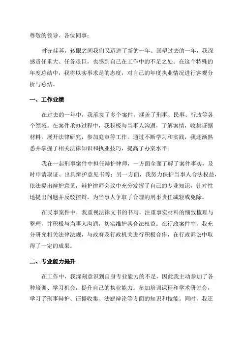 律师年度执业情况总结范文