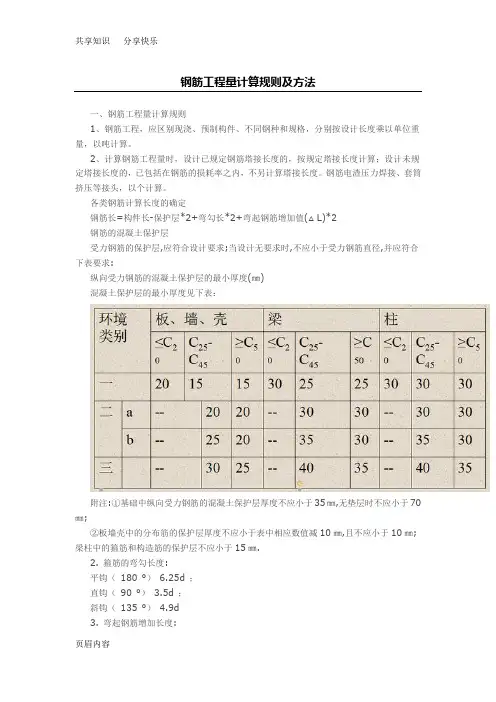 钢筋工程量计算规则及方法