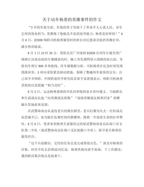 关于动车杨勇的英雄事件的作文