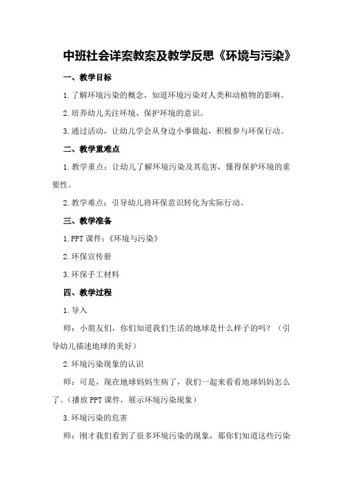 中班社会详案教案及教学反思《环境与污染》