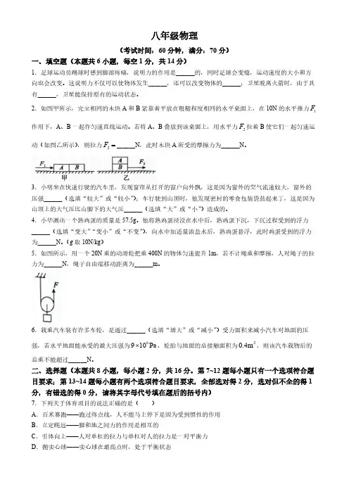 河南省周口市西华县2023-2024学年八年级下学期5月月考物理试题(含答案)