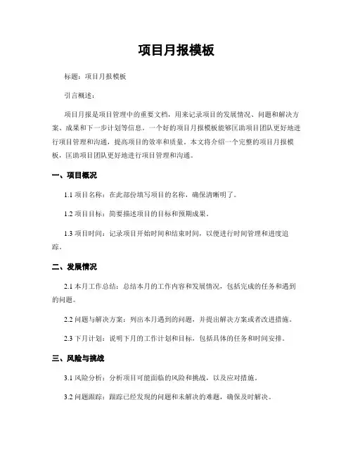 项目月报模板