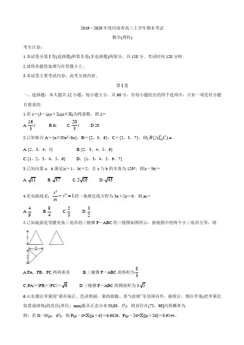 2020届河南省示范性高中高三上学期期末考试 数学（理）