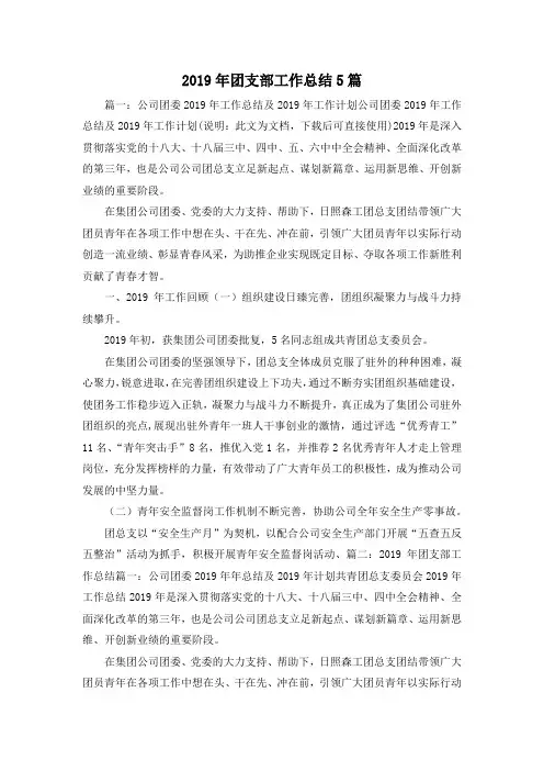 工作总结-2019年团支部工作总结5篇 精品