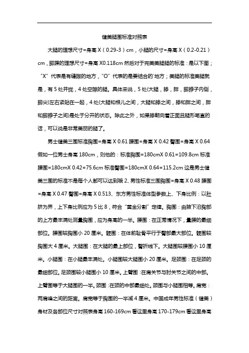 健美腿围标准对照表