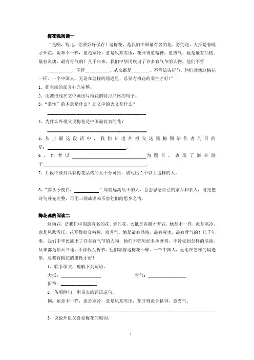梅花魂阅读题及答案