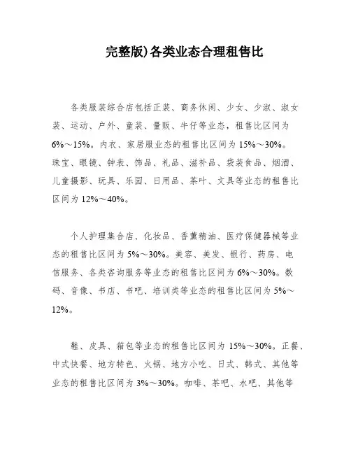 完整版)各类业态合理租售比