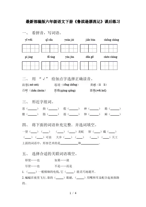 最新部编版六年级语文下册《鲁滨逊漂流记》课后练习