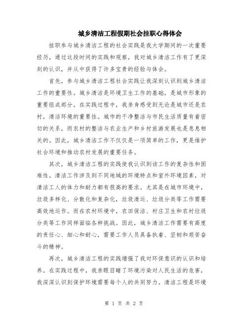 城乡清洁工程假期社会挂职心得体会