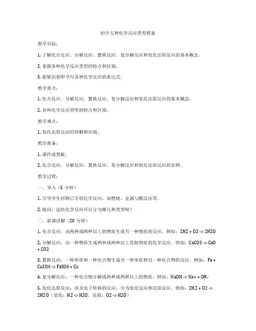 初中五种化学反应类型教案
