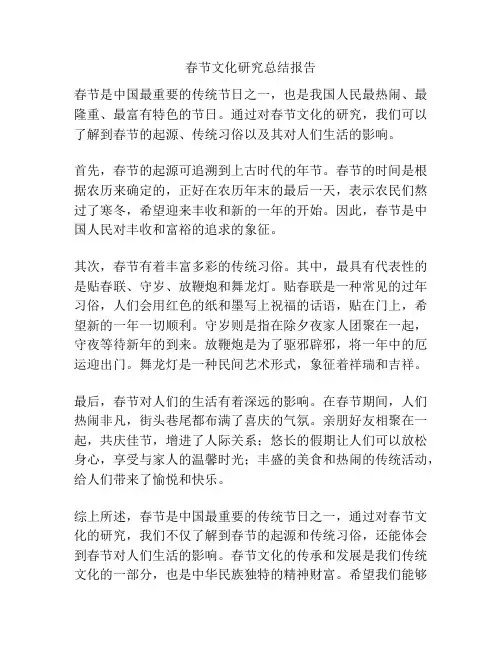 春节文化研究总结报告