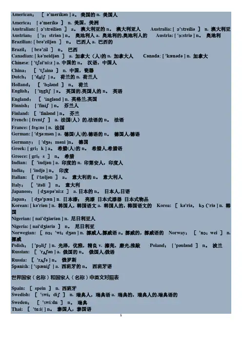 世界国家名和国家人名中英文对照表