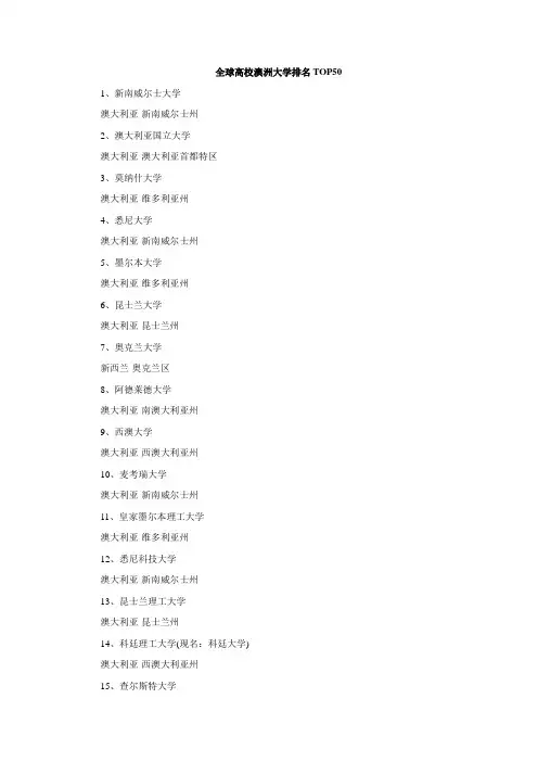 全球高校澳洲大学排名TOP50
