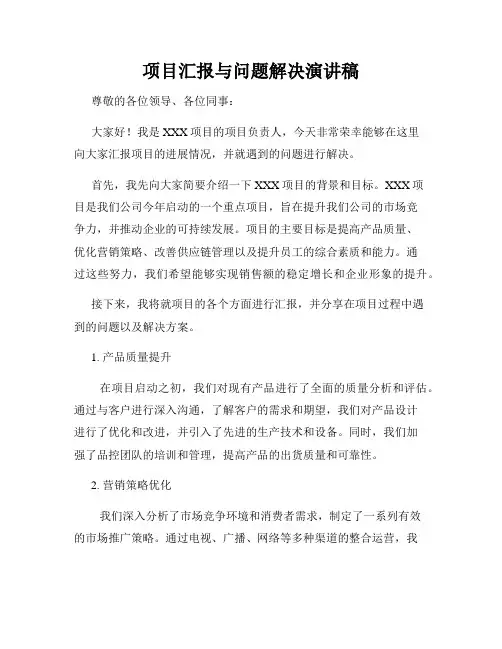 项目汇报与问题解决演讲稿
