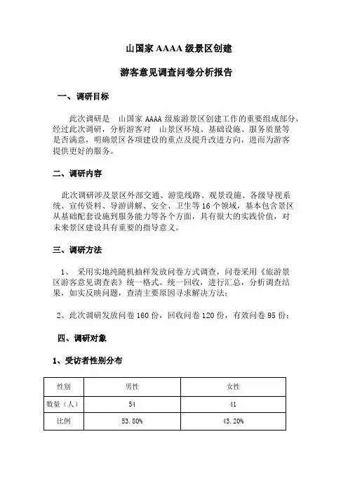 4A景区评定游客满意度调查分析报告(归档版)