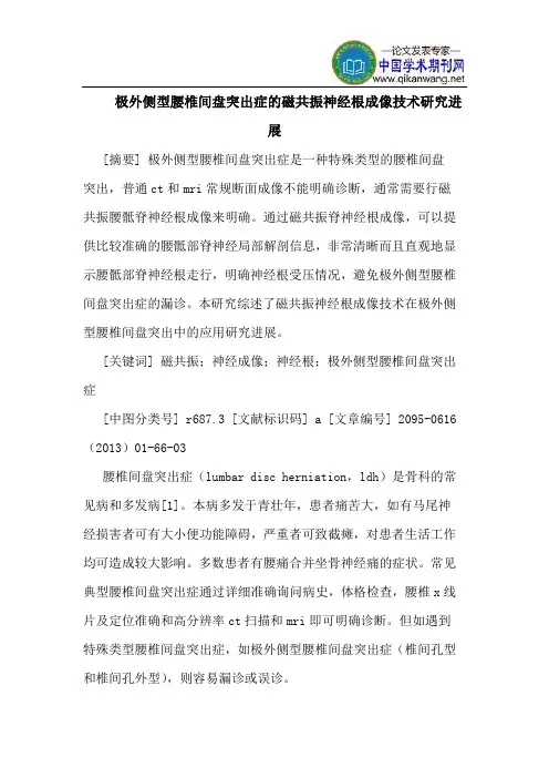 极外侧型腰椎间盘突出症的磁共振神经根成像技术研究进展