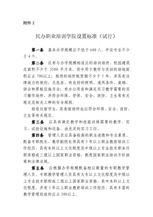 民办职业培训学院设置标准(试行)