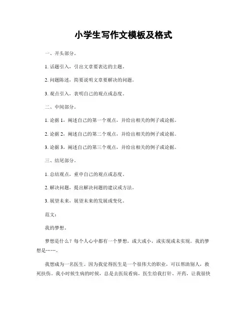 小学生写作文模板及格式