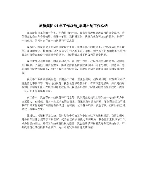 旅游集团04年工作总结_集团出纳工作总结