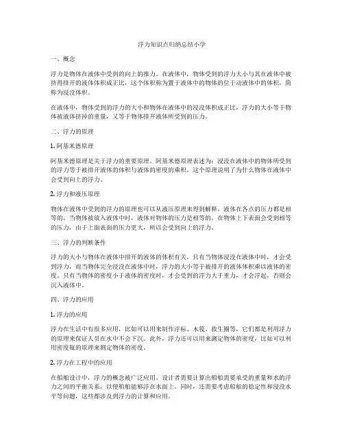 浮力知识点归纳总结小学