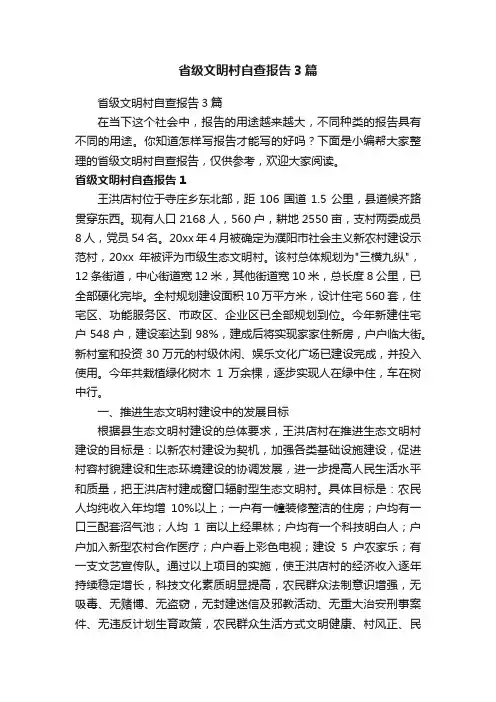 省级文明村自查报告3篇