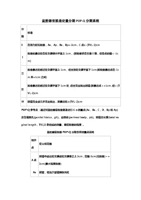 盆腔器官脱垂定量分期POP-Q分期系统