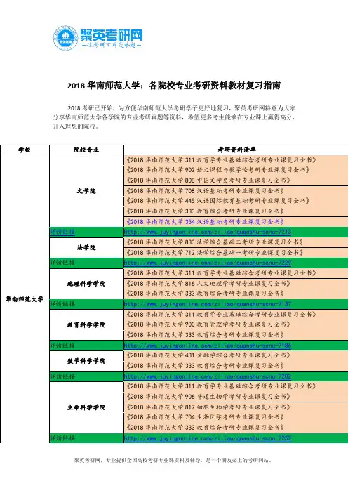 2018华南师范大学：各院校专业考研资料教材复习指南