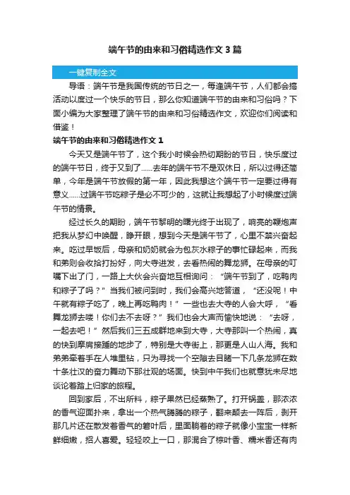 端午节的由来和习俗精选作文3篇