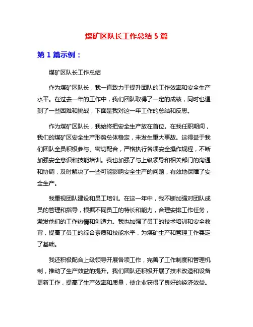 煤矿区队长工作总结5篇