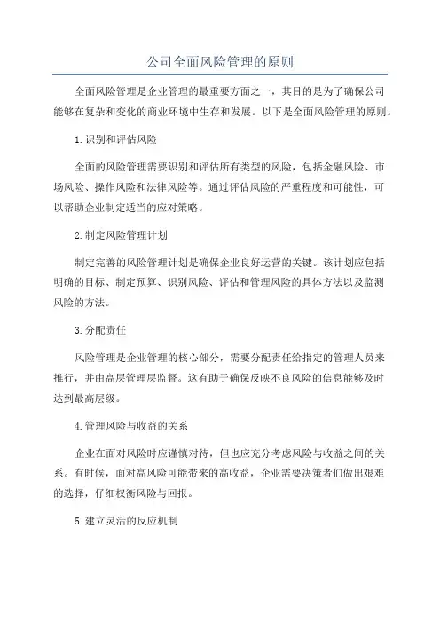 公司全面风险管理的原则