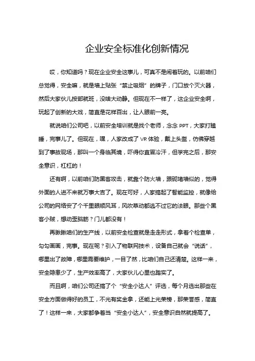 企业安全标准化创新情况