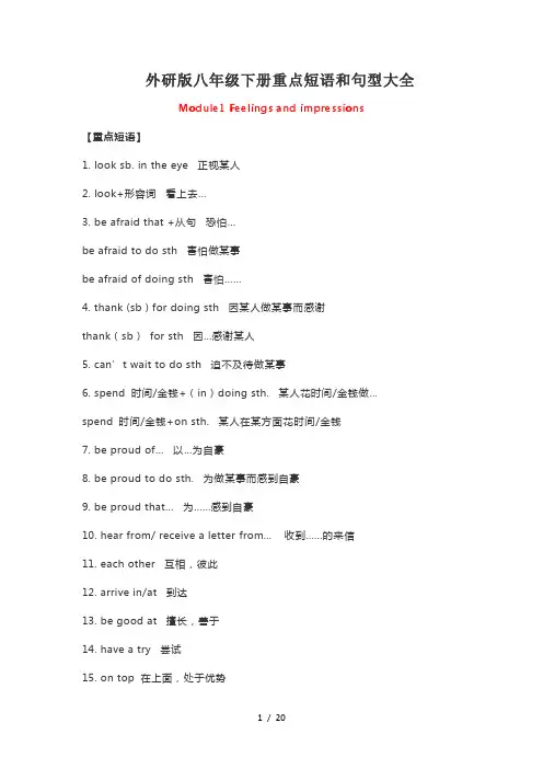 外研版八年级下册重点短语与句型大全