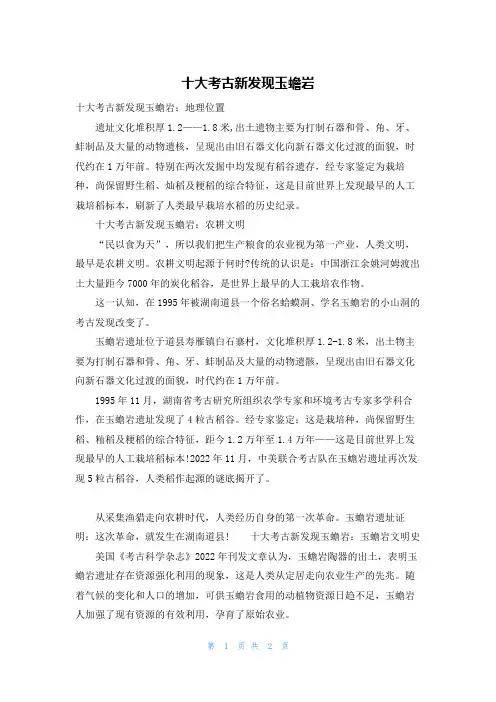 十大考古新发现玉蟾岩