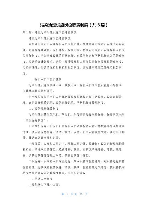 污染治理设施岗位职责制度(共6篇)