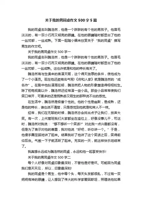 关于我的男同桌作文500字5篇