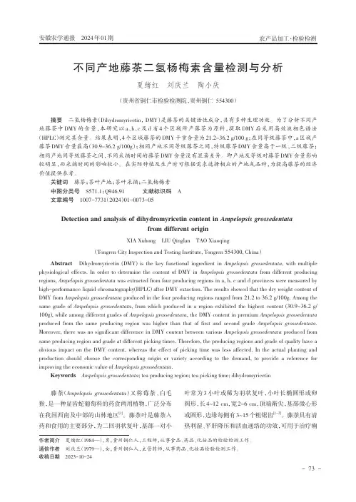 不同产地藤茶二氢杨梅素含量检测与分析