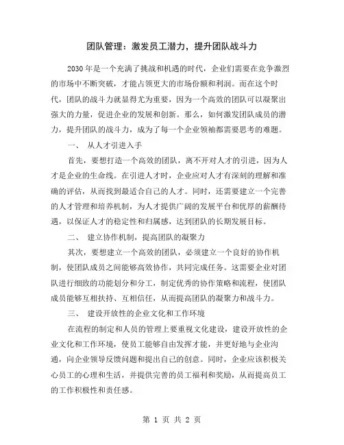 团队管理：激发员工潜力,提升团队战斗力