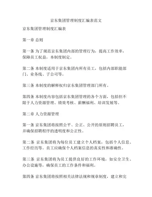 京东集团管理制度汇编表范文
