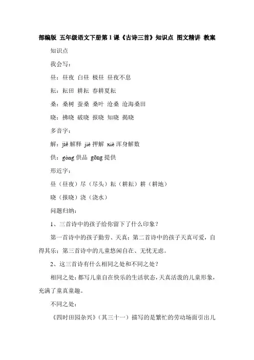 部编版 五年级语文下册第1课《古诗三首》知识点 图文精讲 教案
