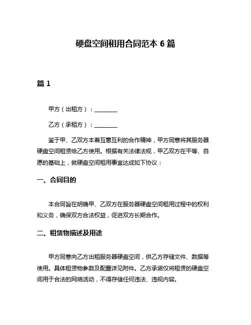 硬盘空间租用合同范本6篇